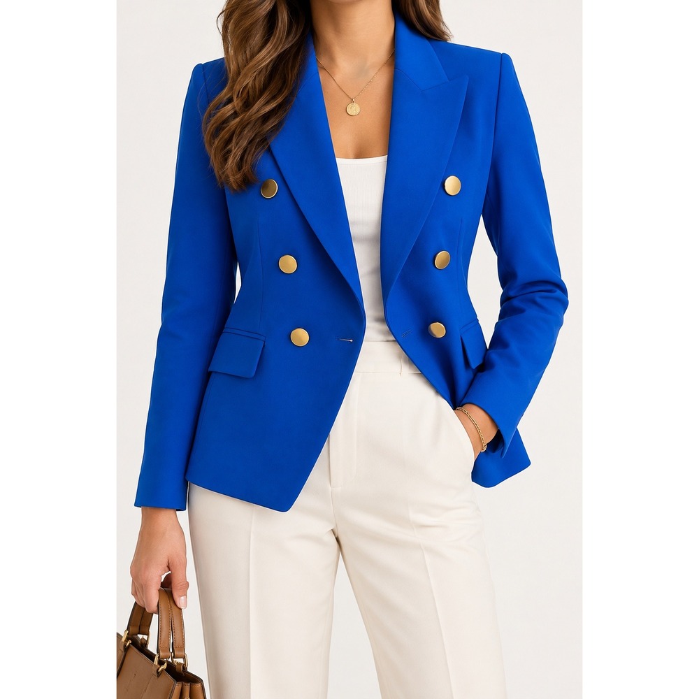 House of Harlow 1960 Cobalt Blue Double Breasted Blazer Gold Buttons S NWOT